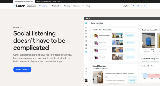 Later social listening tool interface for Instagram monitoring