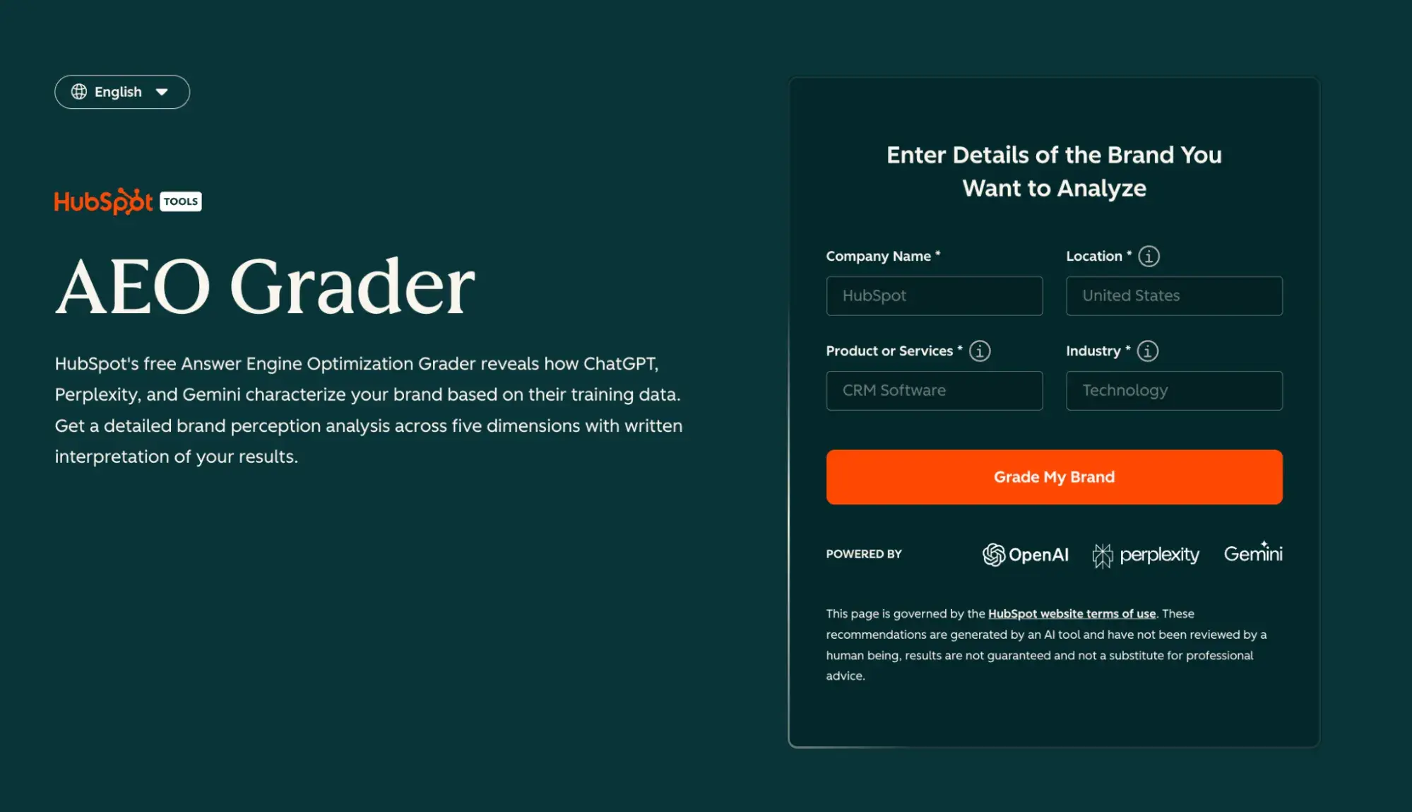 a screenshot of HubSpot’s AEO grader