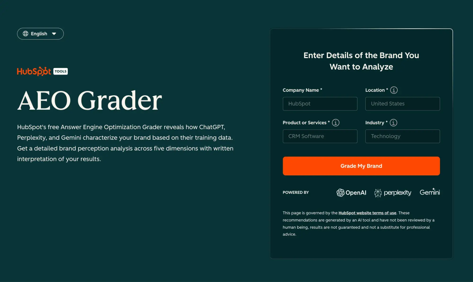 a screenshot of HubSpot’s AEO grader