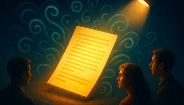 Illuminated press release featuring dynamic SEO keywords attracting journalists and readers under spotlight for enhanced media visibility