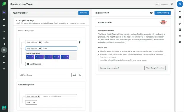 Sprout Social create a new topic query builder interface