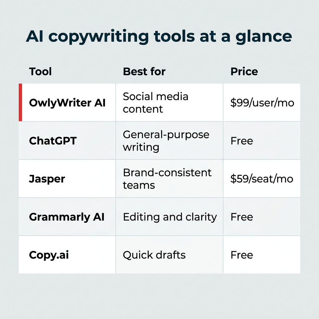 AI copywriting tools at a glance AI copywriting tools at a glance
