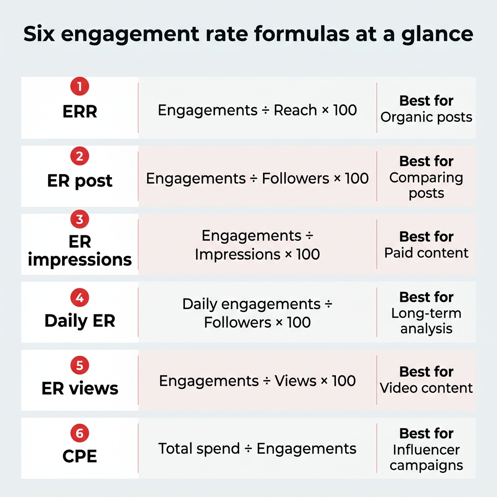 Six engagement rate formulas at a glance Six engagement rate formulas at a glance