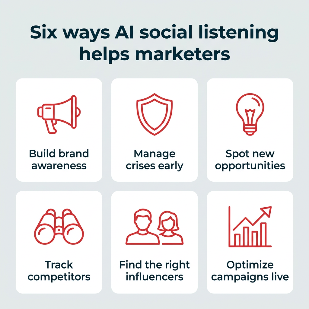 Six ways AI social listening helps marketers Six ways AI social listening helps marketers