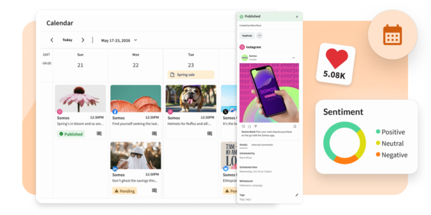 Perch content calendar showing scheduled posts across social networks