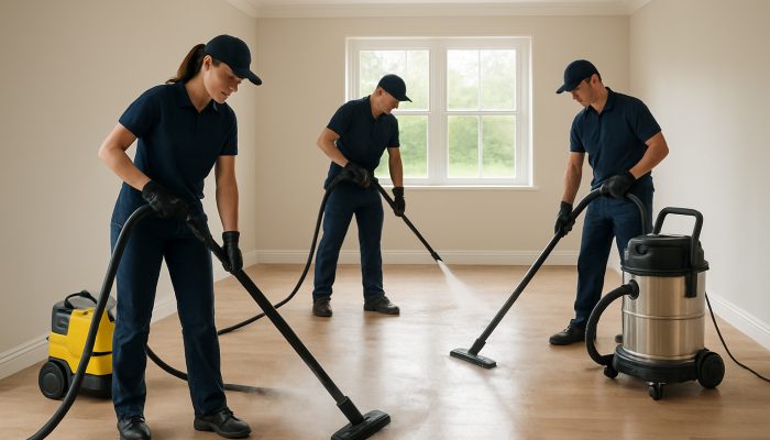 Professional cleaners utilizing steam cleaners and vacuum systems during end of tenancy cleaning in a Nether Compton residence