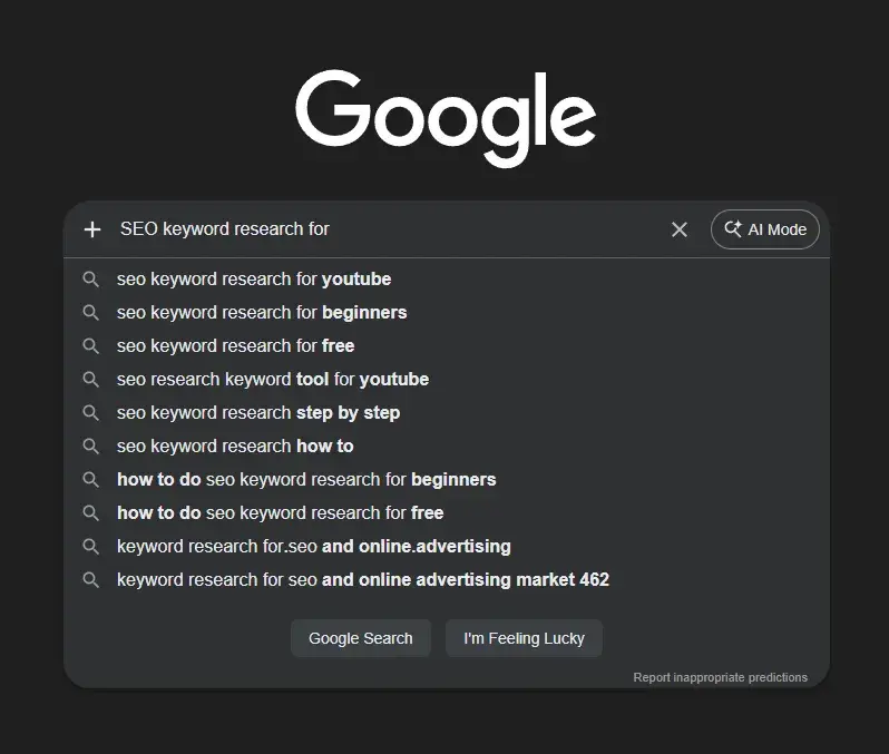 answer engine optimization keyword research can be done using google’s autocorrect.