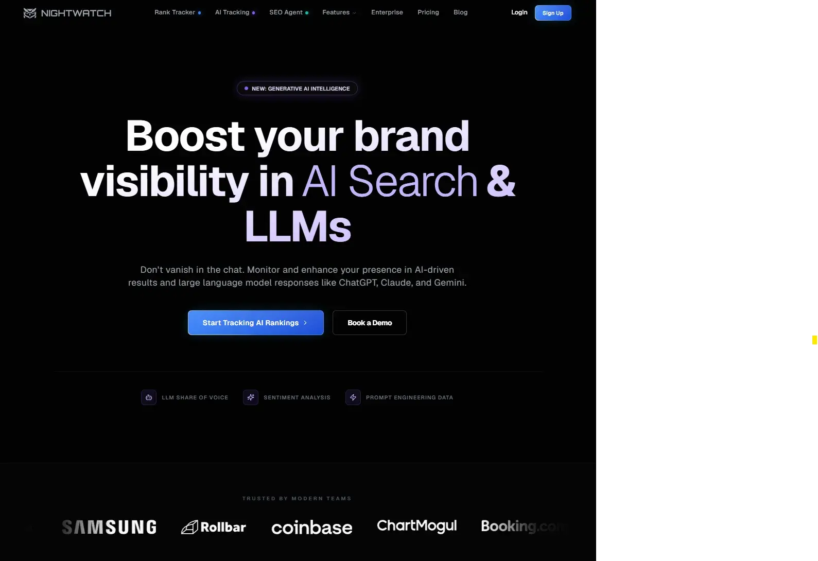 Profound alternatives, Screenshot from Nightwatch that offers AI search and LLM tracking.