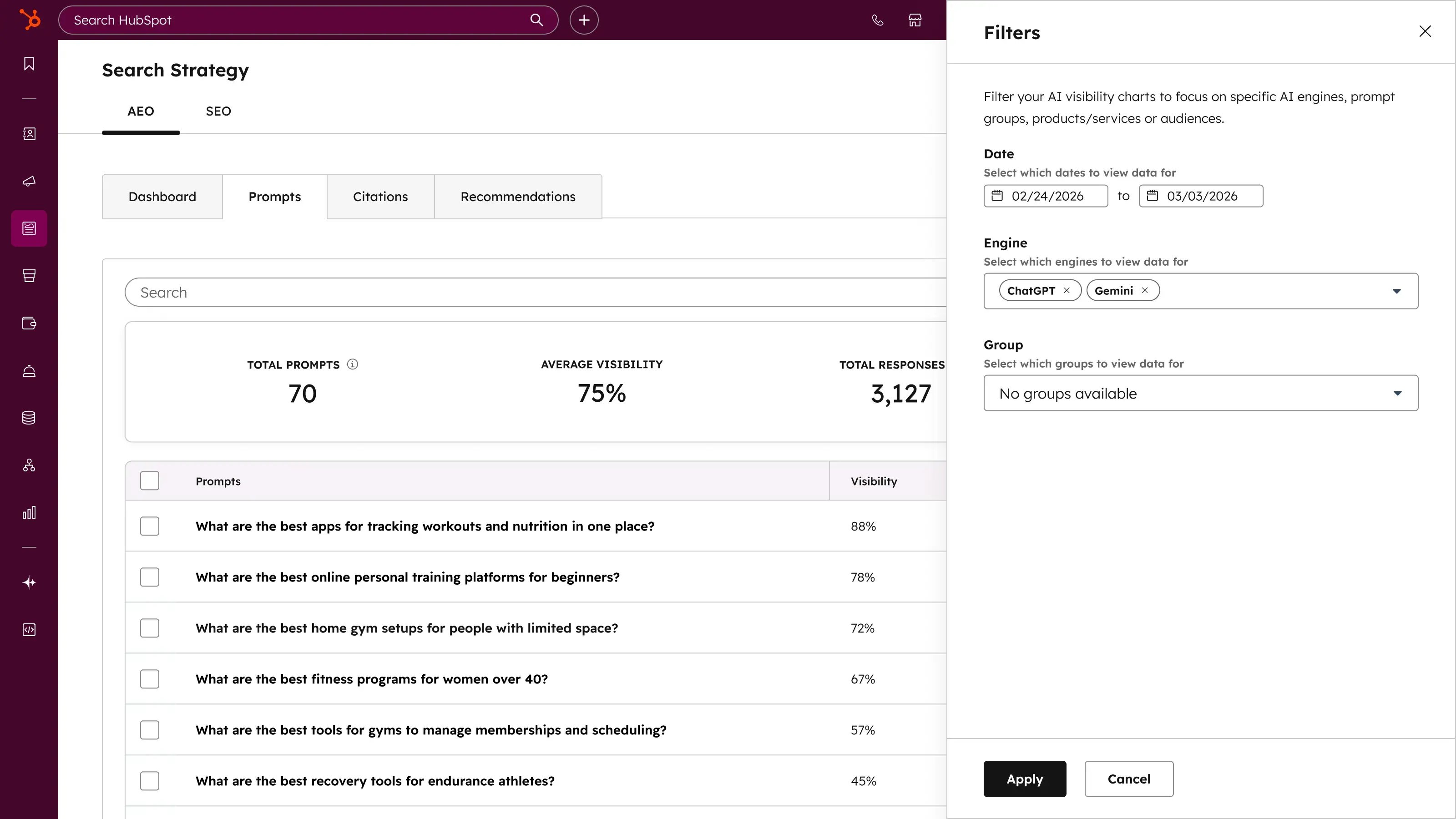 HubSpot AEO tool prompts using CRM data from customer profile in CRM