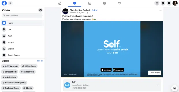 Facebook in-stream video ad build credit Self