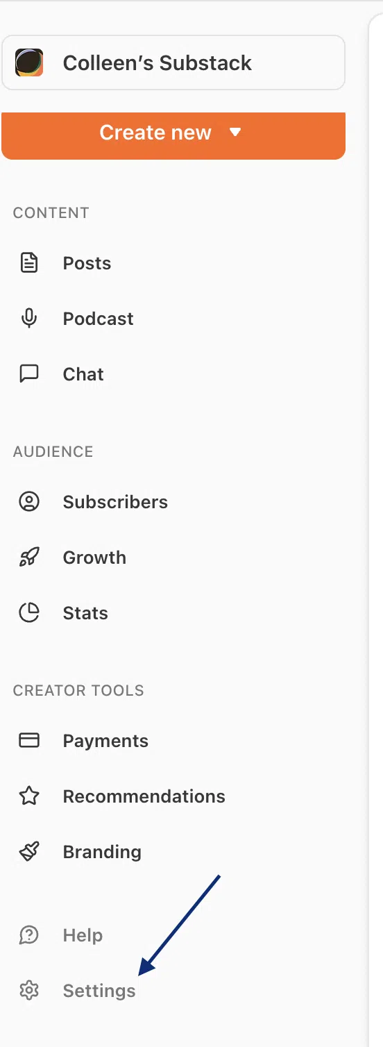 Substack sidebar menu for Colleen's Substack, highlighting
