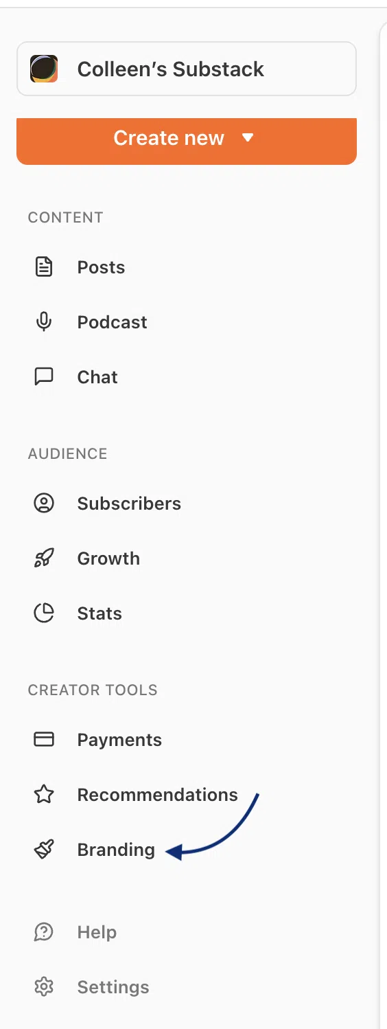 Substack sidebar menu for Colleen's Substack, highlighting