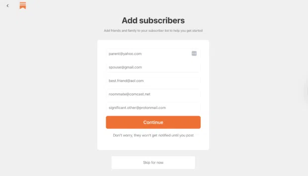 Substack page to add subscribers by entering email addresses, with a