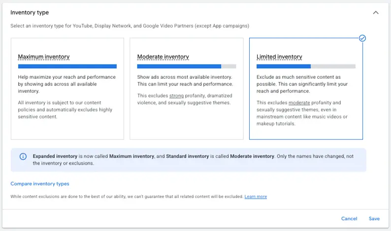 google display network - content inventory
