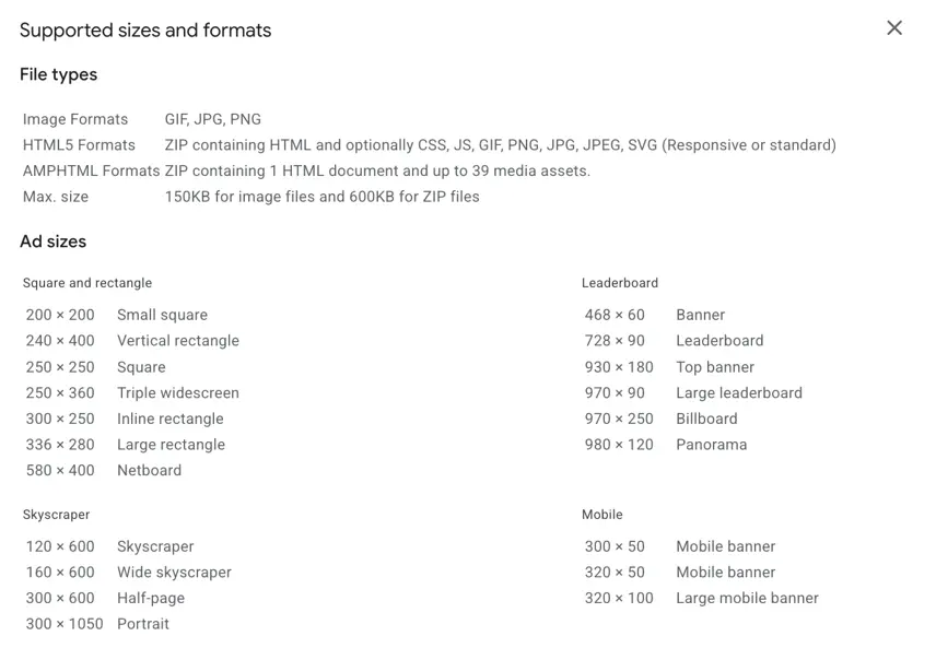 google display network - image ad formats
