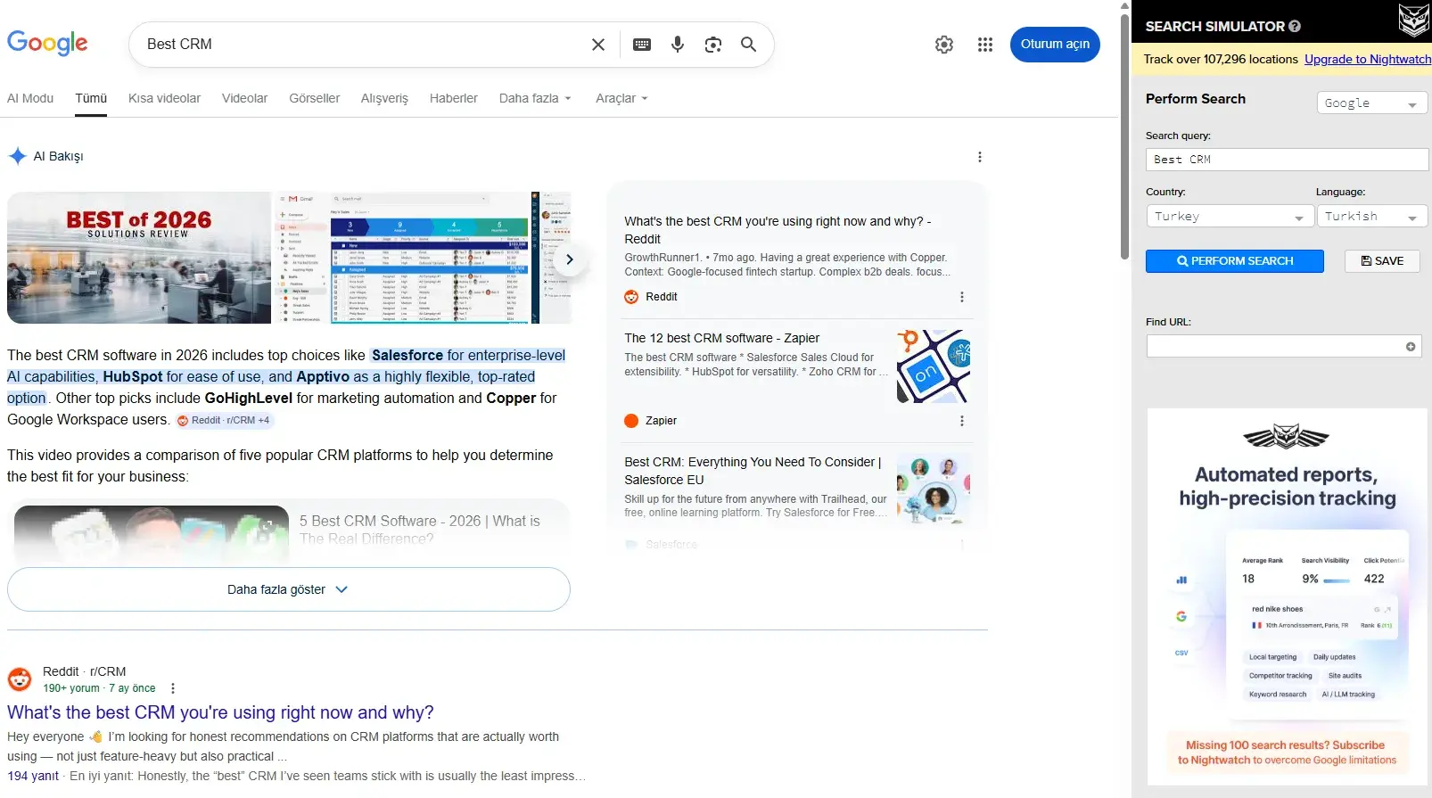 screenshot of the free seo tool for small business, the nightwatch chrome extension.