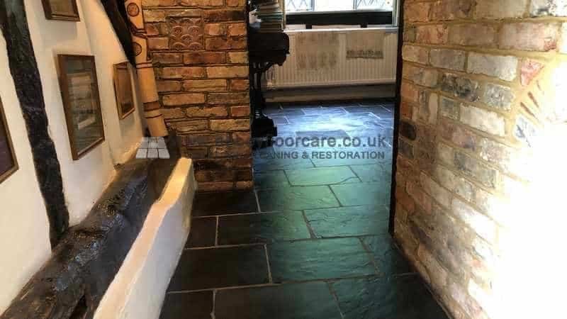 Finished Hitchin slate floor with richer colour after stripping and sealing