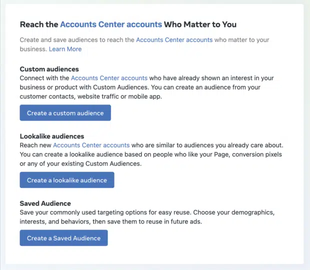 Facebook ads targeting: create an audience screen in facebook ads