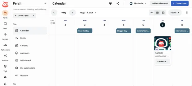 Create a post button top right Hootsuite dashboard