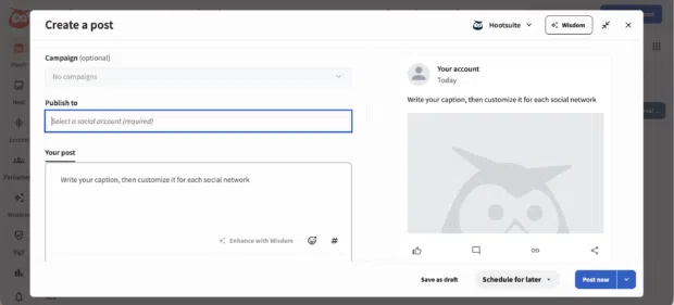 New post select social platform under publish to