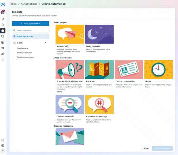 Choose type of suggested automation such as greet people or share information