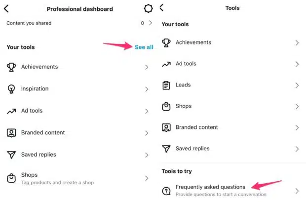 Professional dashboard See all under tools and Frequently Asked Questions