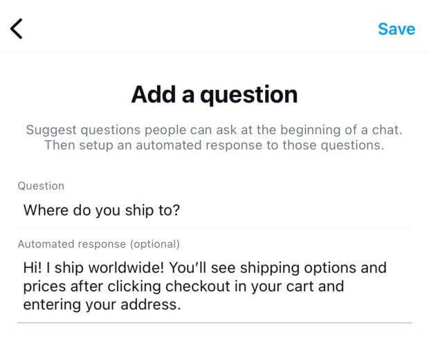 Add a question example where do you ship to