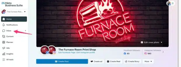 Furnace Print Room Shop Meta Business Suite inbox