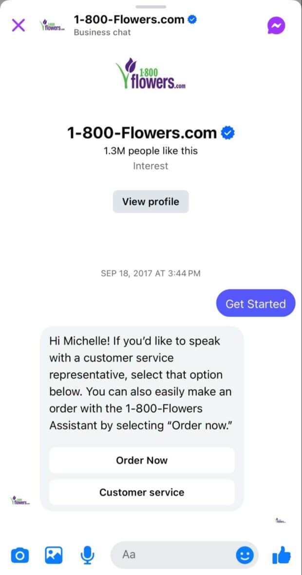 1-800-Flowers automated reply customer service chatbot