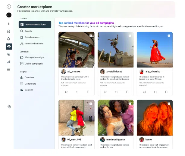 Creator marketplace top ranked matches for your ad campaigns