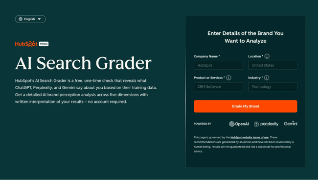 HubSpot's AI Search Grader homepage